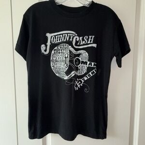 Johnny Cash Graphic T-Shirt Black Guitar Country Music Tee Small